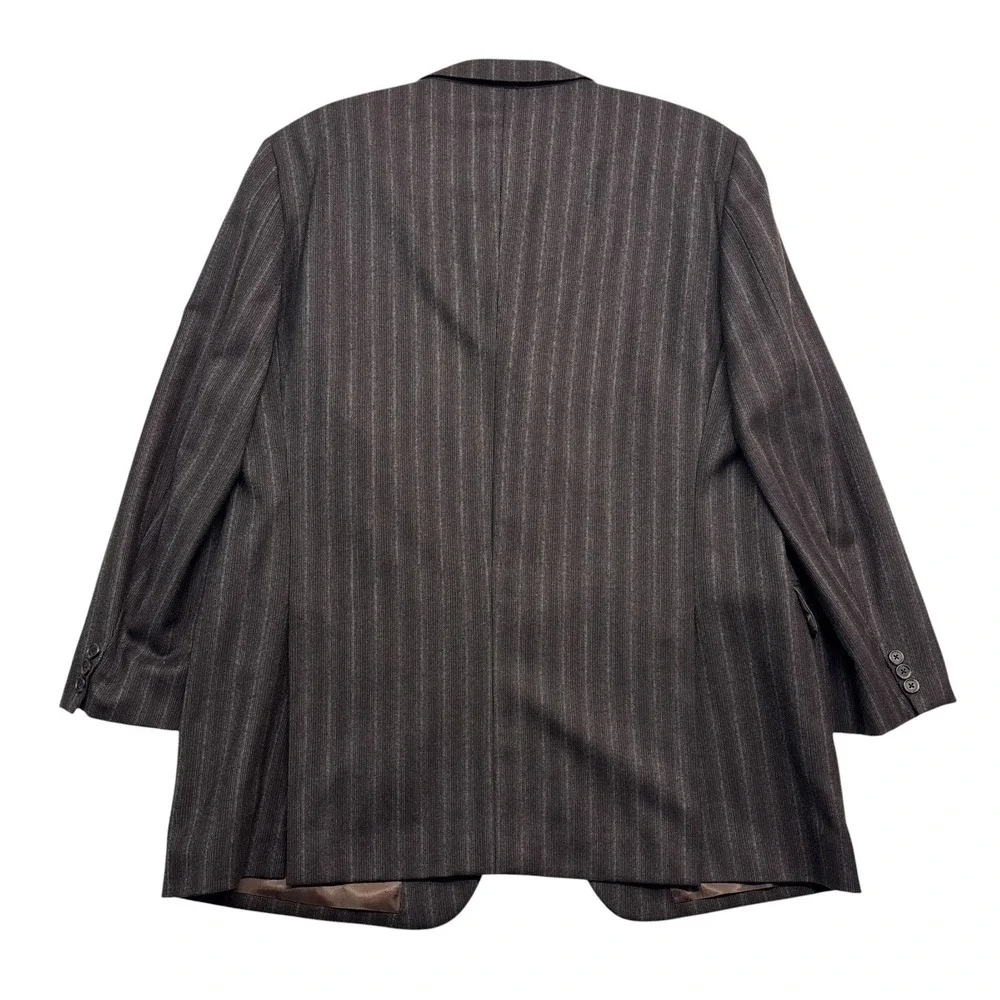 John W Nordstrom 46L 40x32 Brown Stripe Pant Suit Flannel Wool Italian Fabric